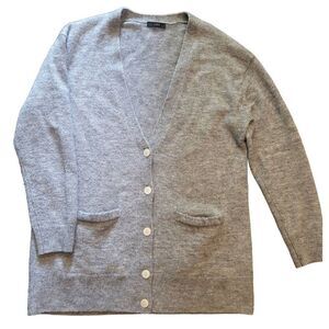 J. Crew Cardigan Sweater Women's Medium Grey Alpaca Wool Boyfriend Relaxed Cozy